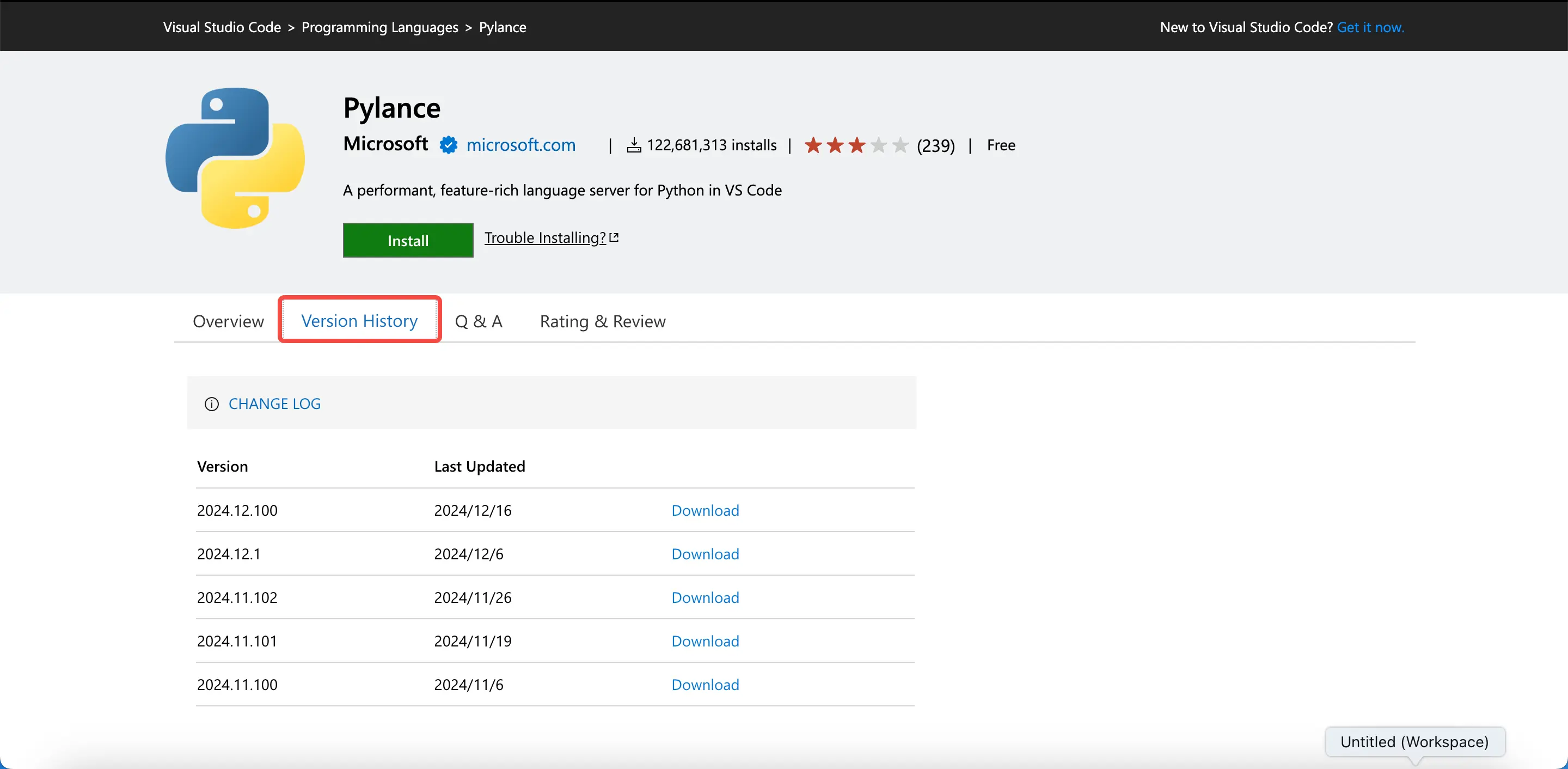 Extension Version History
